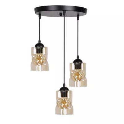 Závesné moderné osvetlenie FELIS - 3xE27, 60W, čierne / jantárové sklo