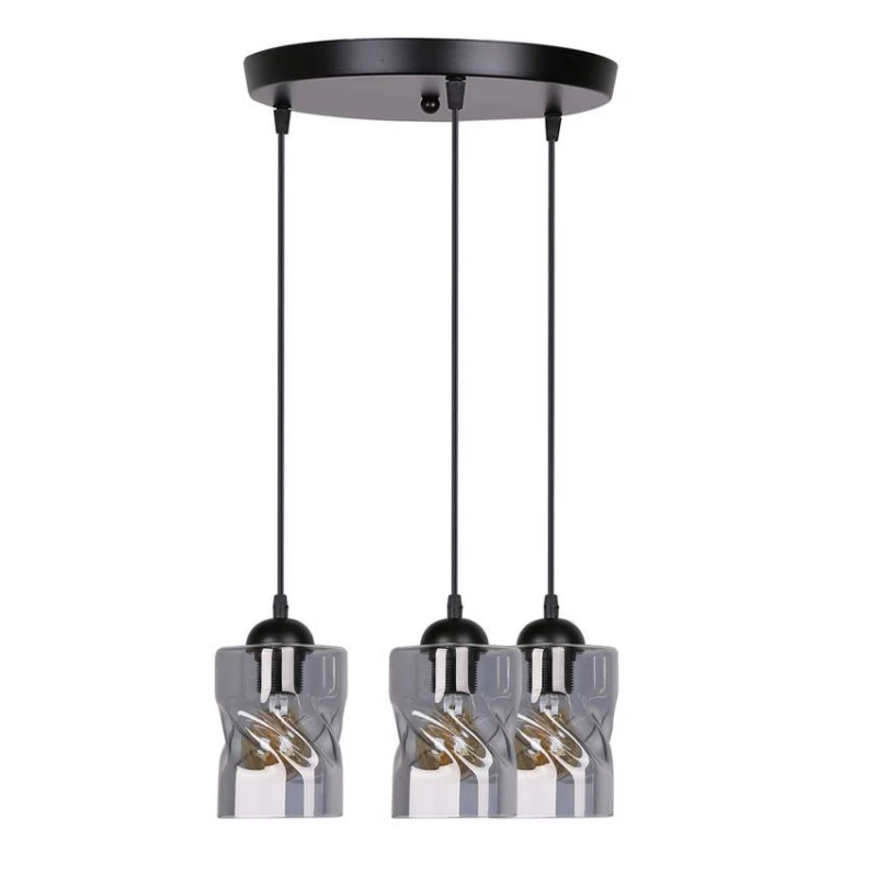 Závesné moderné osvetlenie FELIS - 3xE27, 60W, čierne / dymové sklo