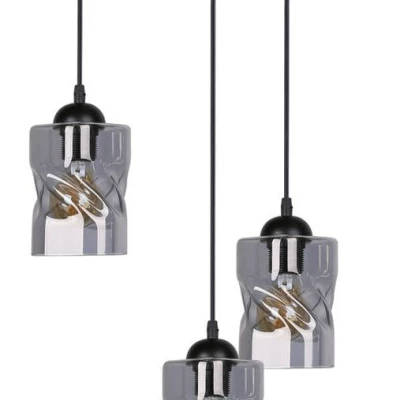 Závesné moderné osvetlenie FELIS - 3xE27, 60W, čierne / dymové sklo