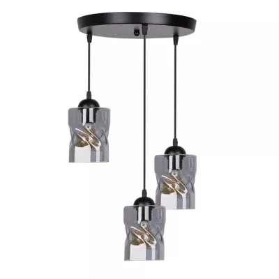Závesné moderné osvetlenie FELIS - 3xE27, 60W, čierne / dymové sklo