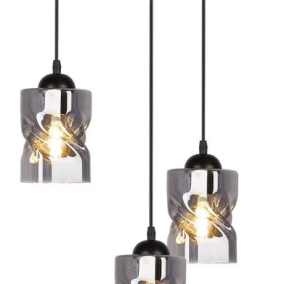 Závesné moderné osvetlenie FELIS - 3xE27, 60W, čierne / dymové sklo