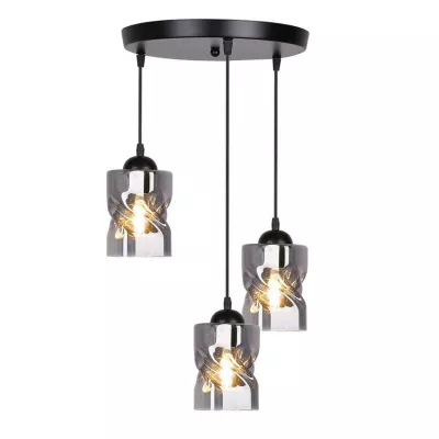 Závesné moderné osvetlenie FELIS - 3xE27, 60W, čierne / dymové sklo