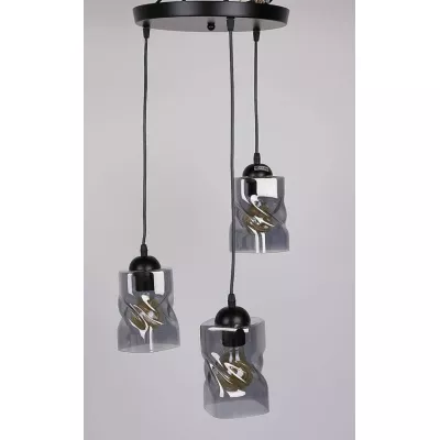 Závesné moderné osvetlenie FELIS - 3xE27, 60W, čierne / dymové sklo