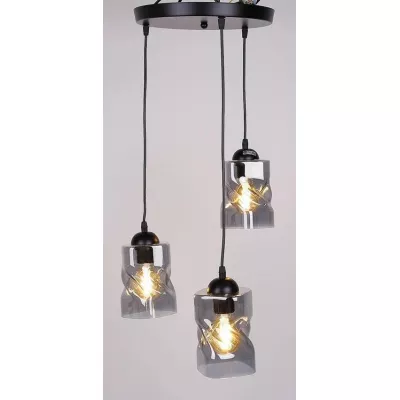 Závesné moderné osvetlenie FELIS - 3xE27, 60W, čierne / dymové sklo