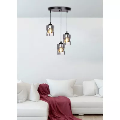 Závesné moderné osvetlenie FELIS - 3xE27, 60W, čierne / dymové sklo