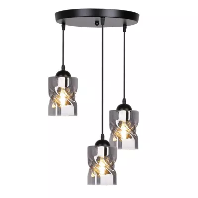 Závesné moderné osvetlenie FELIS - 3xE27, 60W, čierne / dymové sklo