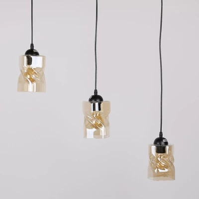 Závesné osvetlenie nad jedálenský stôl FELIS - 3xE27, 60W, čierne / jantárové sklo