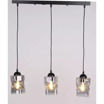 Závesné osvetlenie nad jedálenský stôl FELIS - 3xE27, 60W, čierne / dymové sklo