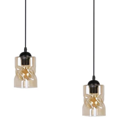 Závesné osvetlenie nad jedálenský stôl FELIS - 2xE27, 60W, čierne / jantárové sklo