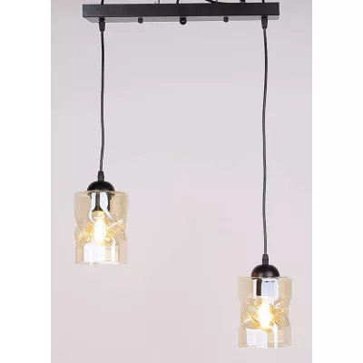 Závesné osvetlenie nad jedálenský stôl FELIS - 2xE27, 60W, čierne / jantárové sklo