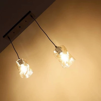 Závesné osvetlenie nad jedálenský stôl FELIS - 2xE27, 60W, čierne / jantárové sklo