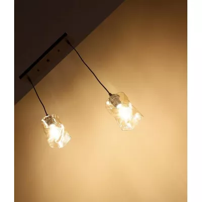 Závesné osvetlenie nad jedálenský stôl FELIS - 2xE27, 60W, čierne / jantárové sklo