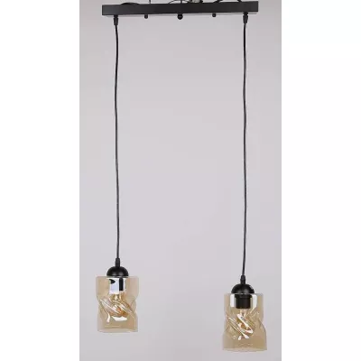 Závesné osvetlenie nad jedálenský stôl FELIS - 2xE27, 60W, čierne / jantárové sklo