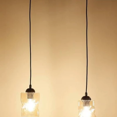 Závesné osvetlenie nad jedálenský stôl FELIS - 2xE27, 60W, čierne / jantárové sklo
