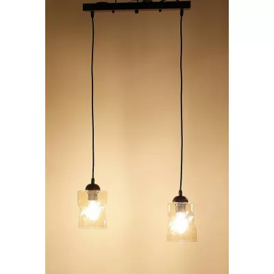 Závesné osvetlenie nad jedálenský stôl FELIS - 2xE27, 60W, čierne / jantárové sklo