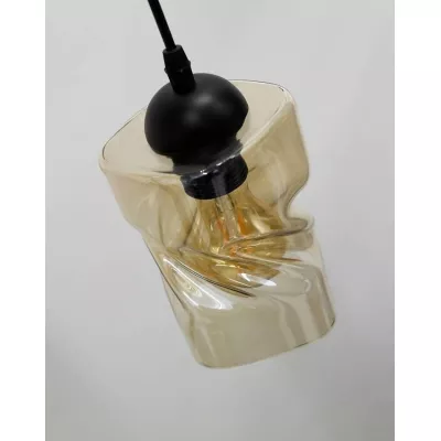 Závesné osvetlenie nad jedálenský stôl FELIS - 2xE27, 60W, čierne / jantárové sklo
