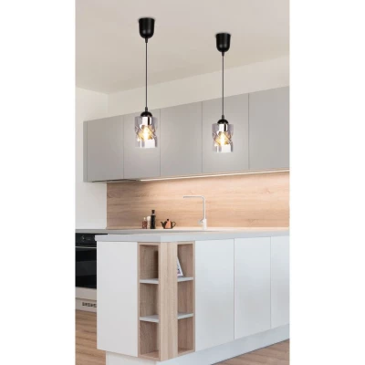 Moderné závesné osvetlenie FELIS - 1xE27, 60W, čierne / dymové sklo