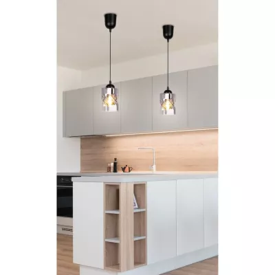 Moderné závesné osvetlenie FELIS - 1xE27, 60W, čierne / dymové sklo