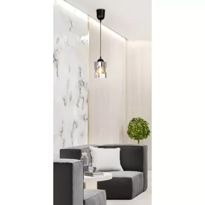 Moderné závesné osvetlenie FELIS - 1xE27, 60W, čierne / dymové sklo