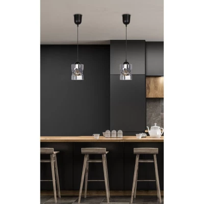 Moderné závesné osvetlenie FELIS - 1xE27, 60W, čierne / dymové sklo