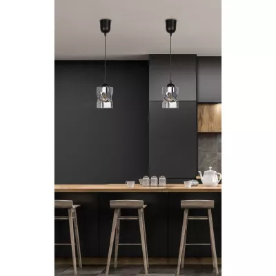 Moderné závesné osvetlenie FELIS - 1xE27, 60W, čierne / dymové sklo
