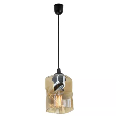 Moderné závesné osvetlenie FELIS - 1xE27, 60W, čierne / jantárové sklo