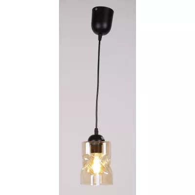 Moderné závesné osvetlenie FELIS - 1xE27, 60W, čierne / jantárové sklo