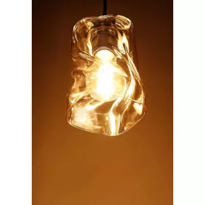 Moderné závesné osvetlenie FELIS - 1xE27, 60W, čierne / jantárové sklo
