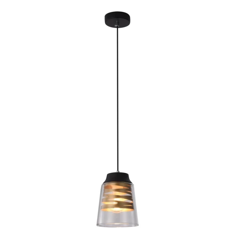 Moderné závesné svetlo FRESNO - 1xE27, 60W, čierne / zlaté / číre
