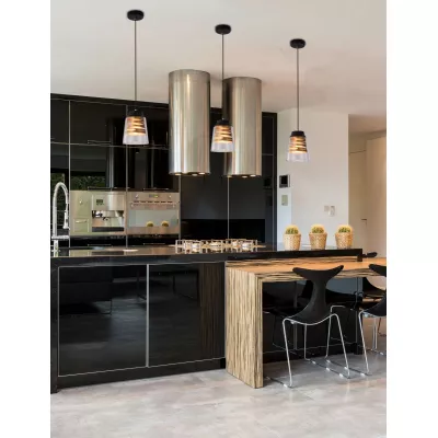 Moderné závesné svetlo FRESNO - 1xE27, 60W, čierne / zlaté / číre