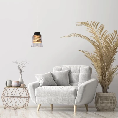 Moderné závesné svetlo FRESNO - 1xE27, 60W, čierne / zlaté / číre