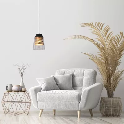 Moderné závesné svetlo FRESNO - 1xE27, 60W, čierne / zlaté / číre