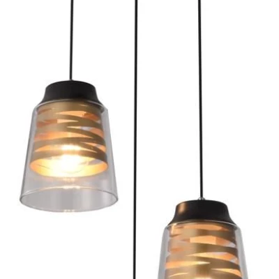 Moderné závesné svetlo FRESNO - 3xE27, 60W, čierne / zlaté / číre