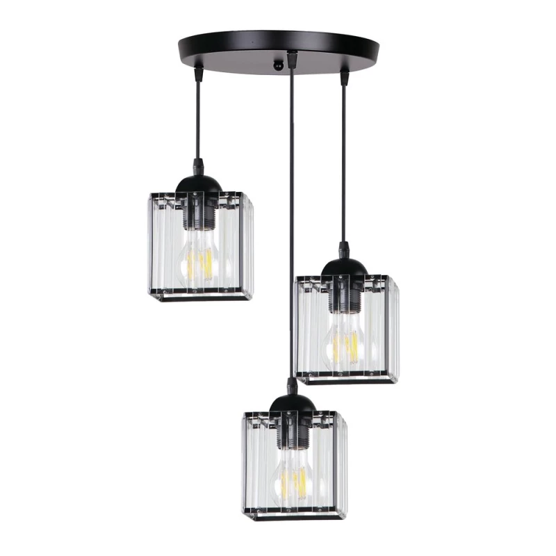 Závesné osvetlenie GLASSIA - 3xE27, 40W, čierne / číre