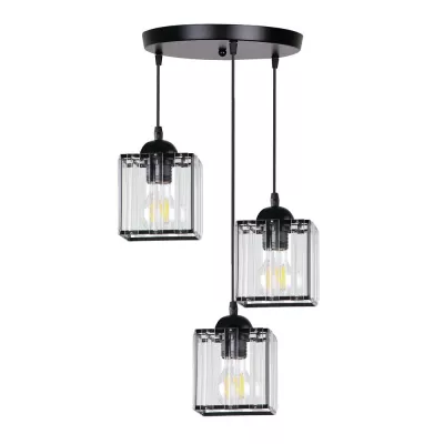 Závesné osvetlenie GLASSIA - 3xE27, 40W, čierne / číre