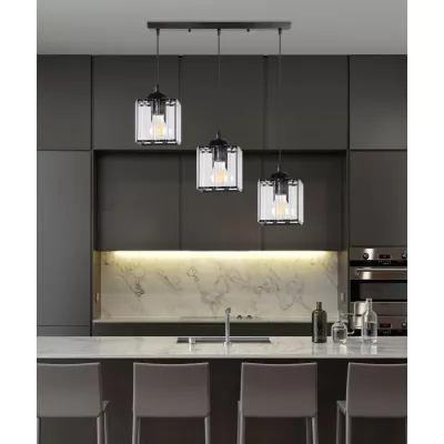 Závesné osvetlenie nad jedálenský stôl GLASSIA - 3xE27, 40W, čierne / číre