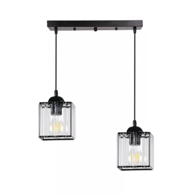 Závesné osvetlenie nad jedálenský stôl GLASSIA - 2xE27, 40W, čierne / číre