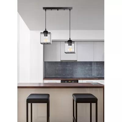 Závesné osvetlenie nad jedálenský stôl GLASSIA - 2xE27, 40W, čierne / číre