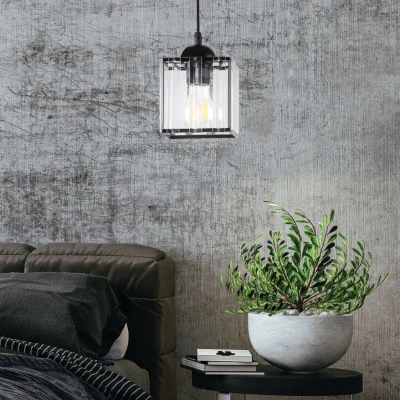 Závesné osvetlenie GLASSIA - 1xE27, 40W, čierne / číre