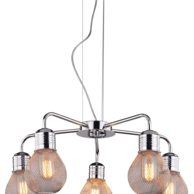 Závesné moderné päťramenné osvetlenie GLIVA - 5xE27, 60W, chrómované
