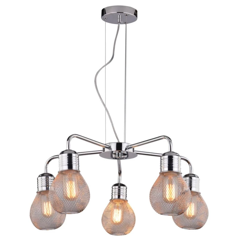 Závesné moderné päťramenné osvetlenie GLIVA - 5xE27, 60W, chrómované