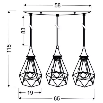Závesný luster nad jedálenský stôl GRAF - 3xE27, 60W, čierny