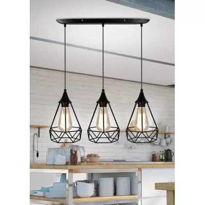 Závesný luster nad jedálenský stôl GRAF - 3xE27, 60W, čierny