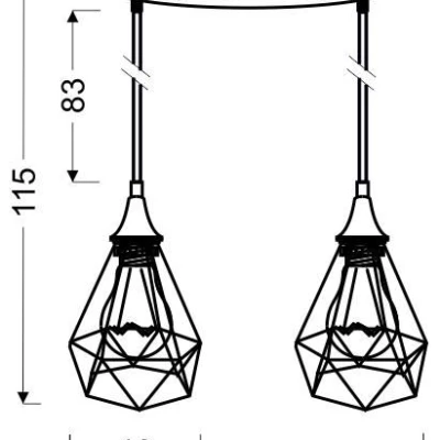 Závesný luster nad jedálenský stôl GRAF - 2xE27, 60W, čierny