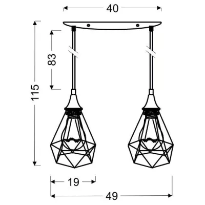 Závesný luster nad jedálenský stôl GRAF - 2xE27, 60W, čierny