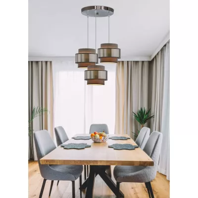 Závesné okrúhle moderné svietidlo HARE - 3xE27, 60W, chrómované / strieborné / šedé