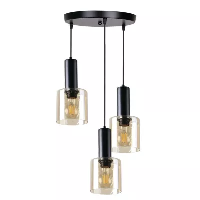 Závesný luster ISAR - 3xE27, 40W, čierny / jantárový