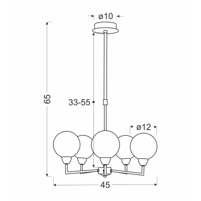 Závesné päťramenné osvetlenie LOGOS - 5xG9, 25W, strieborné / biele