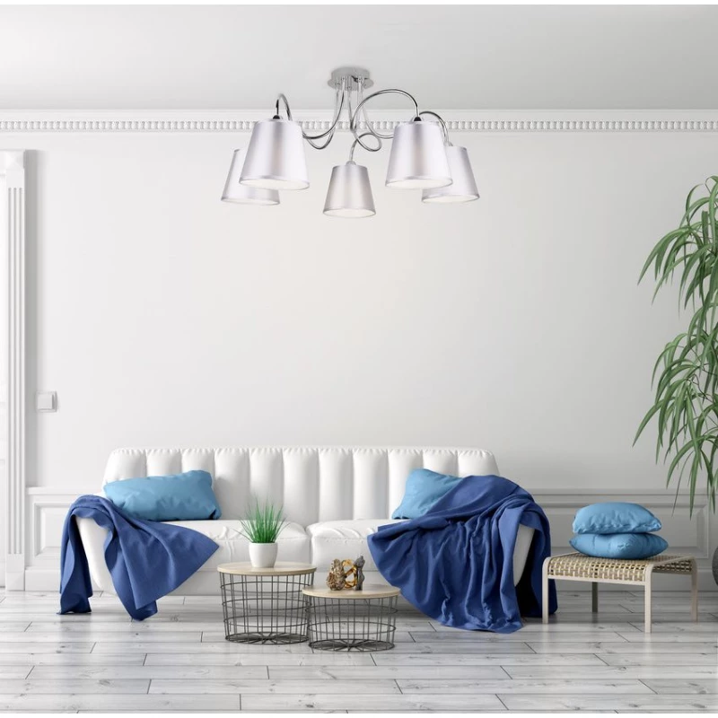Závesné moderné päťramenné osvetlenie LUK - 5xE14, 40W, chrómované / šedostrieborné