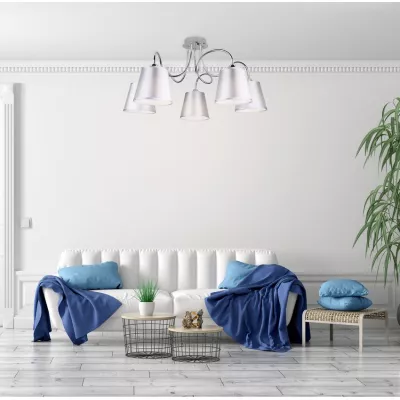 Závesné moderné päťramenné osvetlenie LUK - 5xE14, 40W, chrómované / šedostrieborné